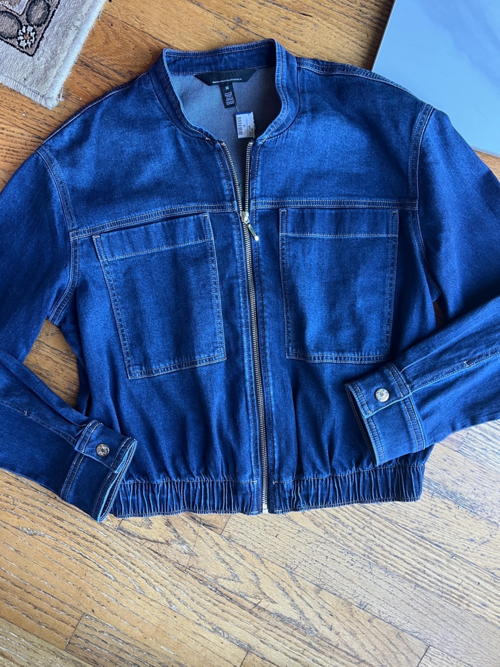 White House Black Market Dark Blue Denim front zip pockets Bomber Jacket/ Medium